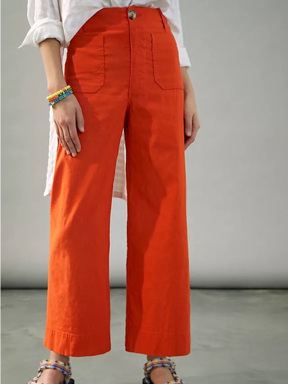 Anthropologie Maeve Colette Cropped Wide Leg Pant Red Orange Cotton Linen 24 - Picture 1 of 5
